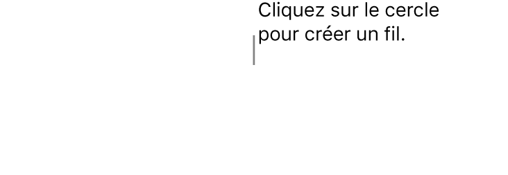 Une zone de texte vide avec un cercle blanc en haut et des poignées de redimensionnement sur les coins, les côtés et en bas.