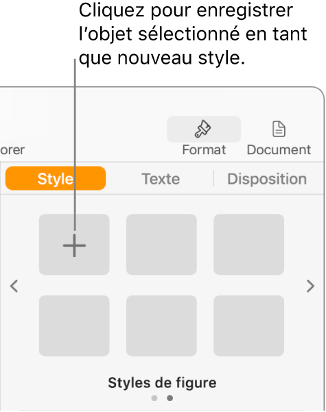 L’onglet Style de la barre latérale Format avec le bouton Créer un style dans le coin supérieur gauche et cinq paramètres fictifs de style vides.