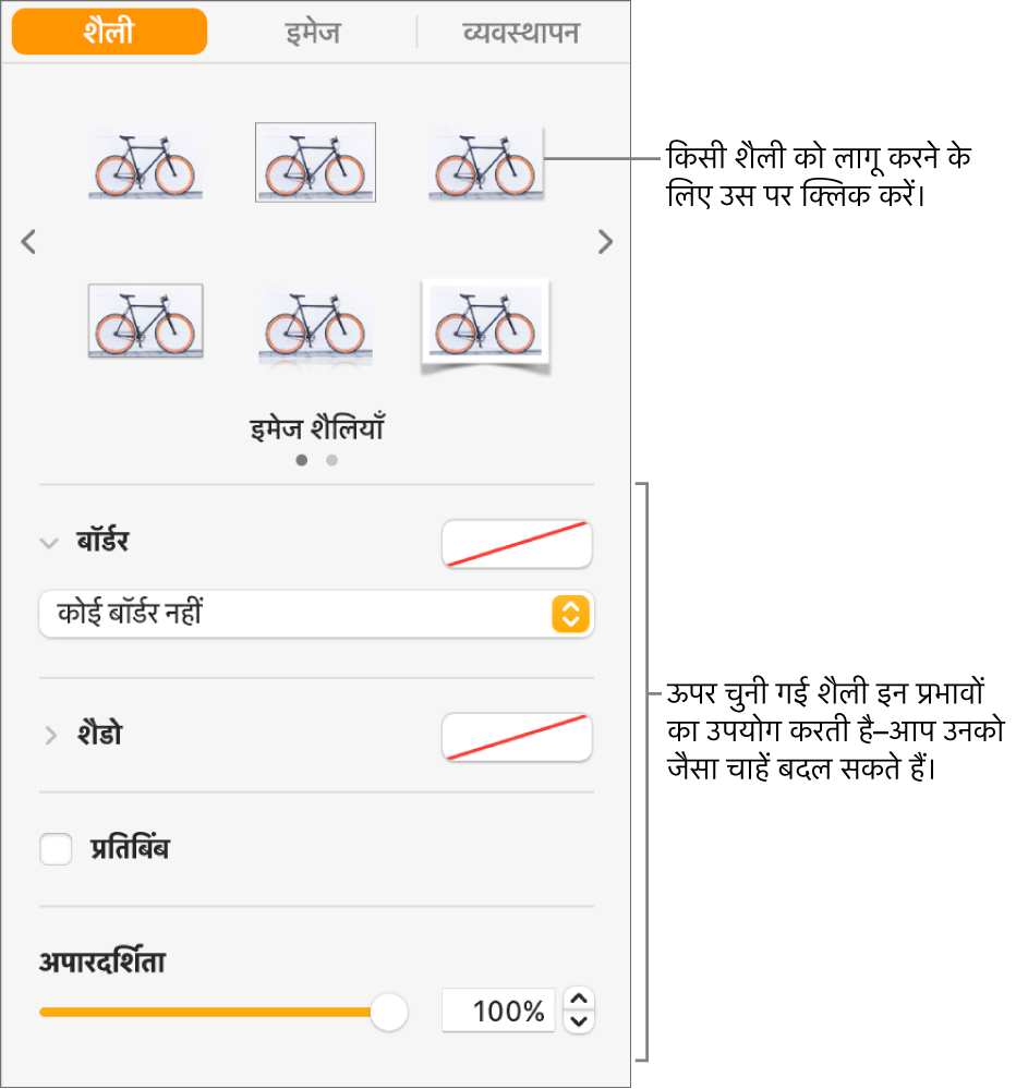 ऑब्जेक्ट शैली विकल्प दिखाता “फ़ॉर्मैट” साइडबार का शैली टैब