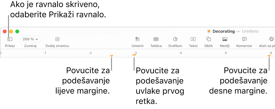 Ravnalo s kontrolom lijeve margine i kontrolom uvlake prvog retka.