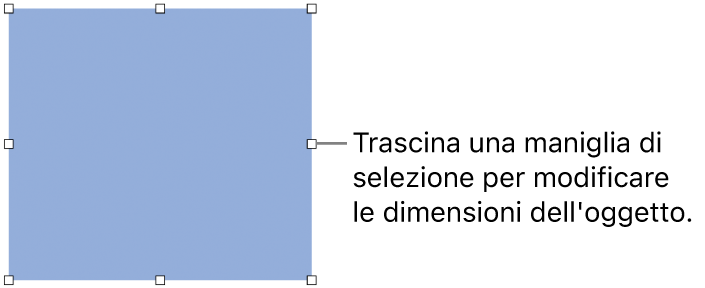 Un oggetto con quadratini bianchi sul bordo per la modifica delle dimensioni.