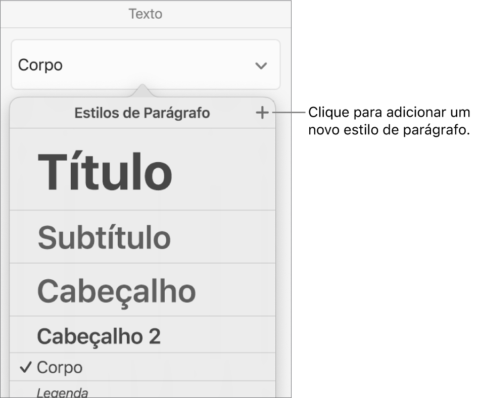 Menu Estilos de Parágrafo com balão explicativo para o botão Novo Estilo.