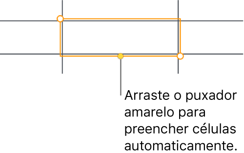 Uma célula selecionada com um puxador amarelo que pode ser arrastado para preencher células automaticamente.