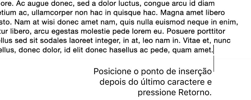 Ponto de inserção colocado após o ponto final na última frase de um parágrafo.