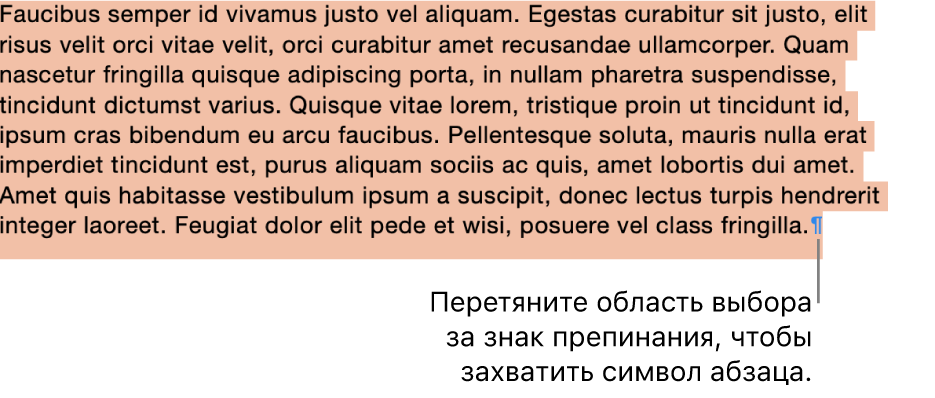 Абзац выбран вместе с символом абзаца.