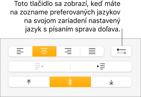 Tlačidlo Smer odseku v časti Zarovnanie postranného panela Formát.