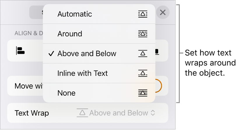 The Test Wrap controls with settings for Automatic, Around, Above and Below, Inline with Text, and None.