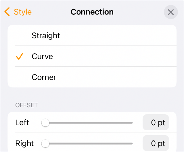 The Connection controls with Curve selected.