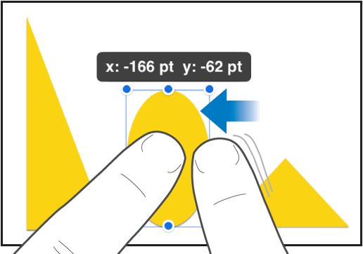 One finger holding an object while another finger swipes towards the object.