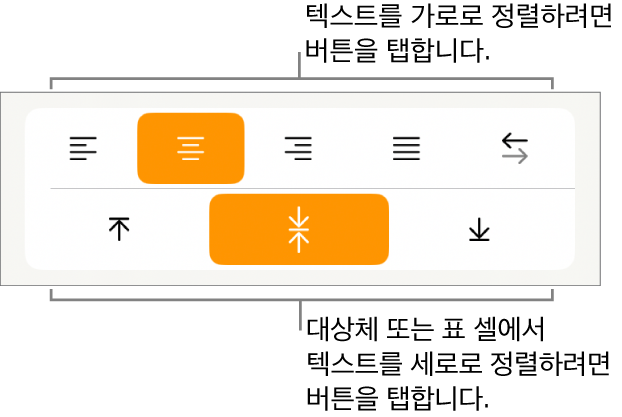 텍스트에 대한 가로 및 세로 정렬 버튼.