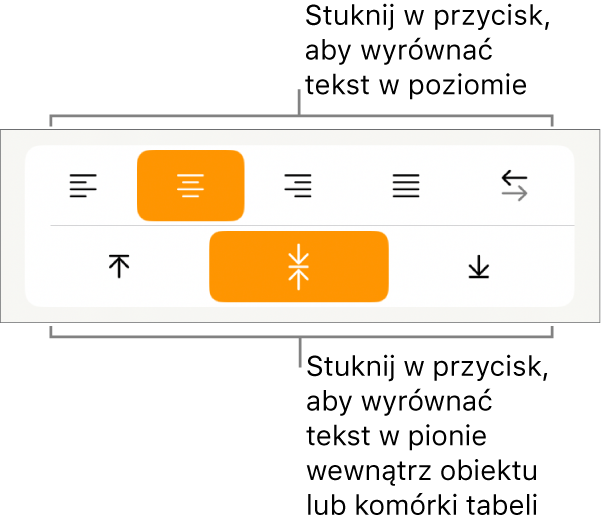 Przyciski wyrównywania tekstu w poziomie i w pionie.