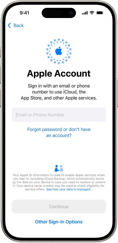 The Apple Account sign-in screen.