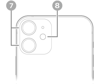 Tampilan belakang iPhone 12 mini. Kamera belakang dan kilat berada di kiri atas.