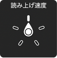 「読み上げ速度」設定を指すダイヤルが表示されたローターコントロール。