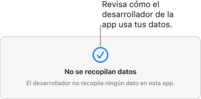 Una parte de la página principal de Mac App Store, en la que se muestra la política de privacidad del desarrollador de la app seleccionada.