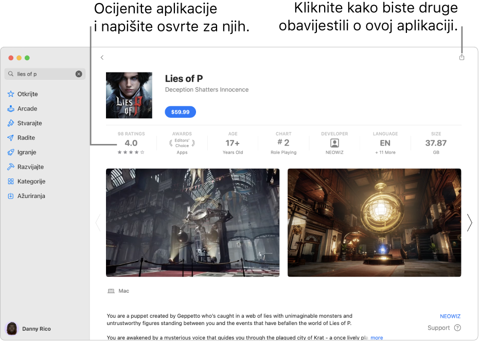 Ocjene kupaca za aplikaciju u trgovini App Store.