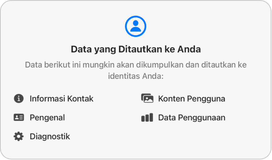 Sebagian halaman Mac App Store utama, menampilkan kebijakan privasi pengembang app yang dipilih.