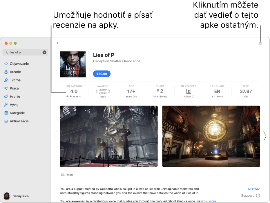 Hodnotenia apky od zákazníkov v App Store.