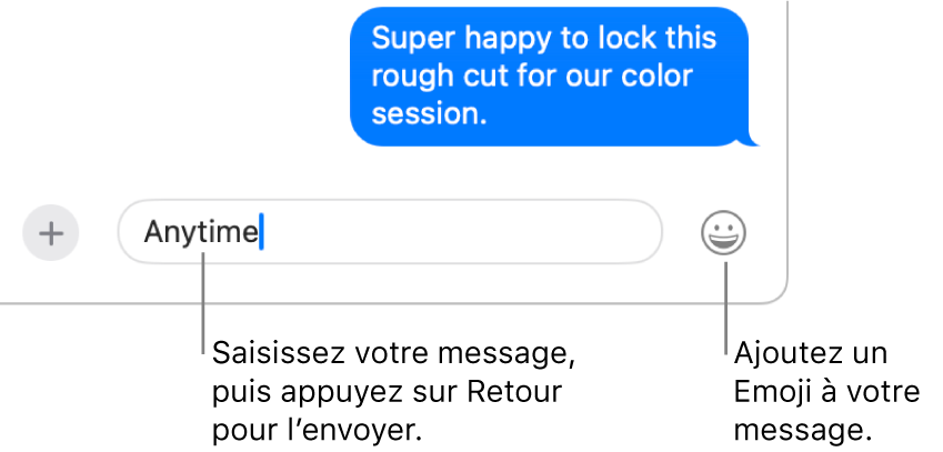 Une transcription dans la fenêtre Messages avec le champ du message affiché au bas de la fenêtre.