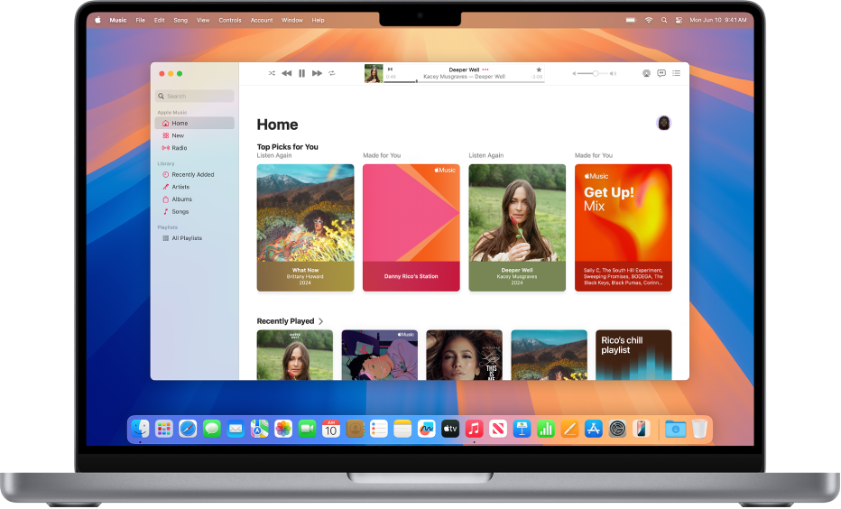 La finestra di Apple Music con la schermata Home.