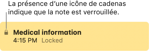 Note verrouillée avec une icône de cadenas à l’extrémité gauche.