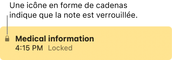 Note verrouillée avec une icône de cadenas à l’extrémité gauche.