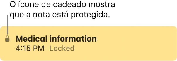 Notas bloqueadas com um ícone de cadeado na extrema esquerda.