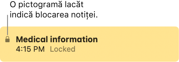 Notiță blocată, cu pictograma lacăt în extrema stângă.