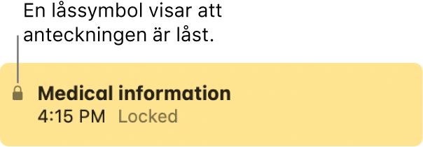 Låst anteckning med en låssymbol längst till vänster.