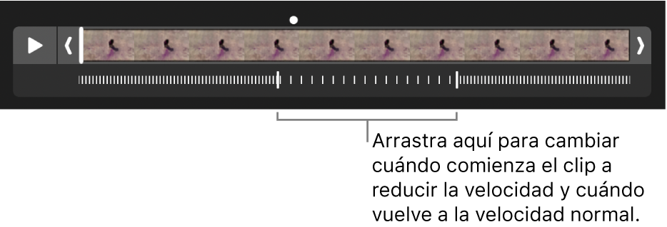 Un video en cámara lenta con manijas que puedes arrastrar para cambiar el momento en el que el video comienza a reducir e incrementar de nuevo su velocidad.