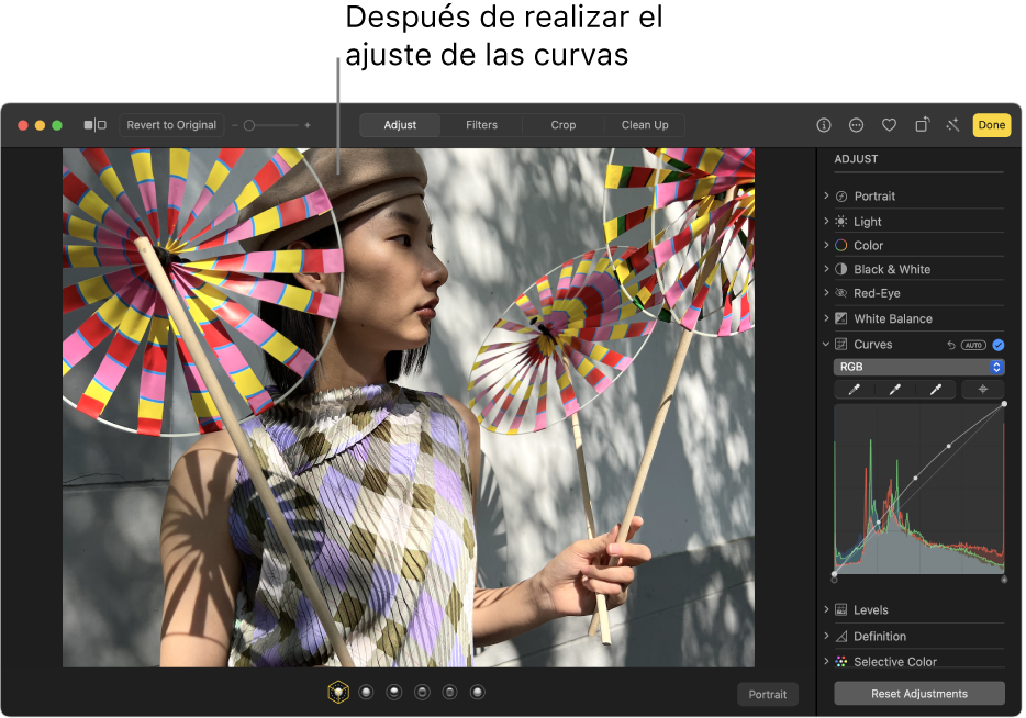 Una foto después de ajustar Curvas.