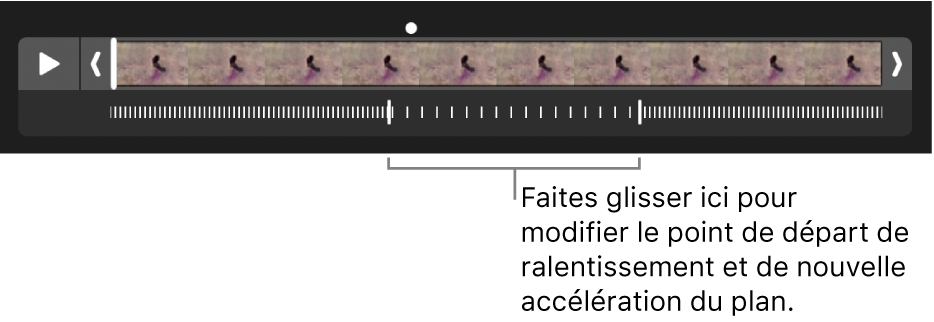 Une vidéo au ralenti avec des poignées que vous pouvez faire glisser pour modifier l’endroit où la vidéo ralentit, puis accélère de nouveau.