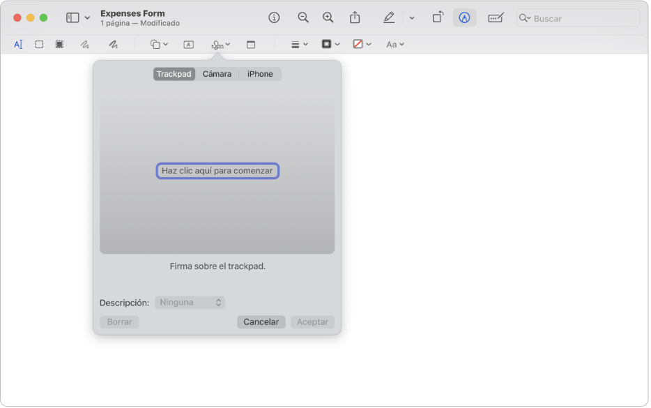 La herramienta de firma en Vista Previa.
