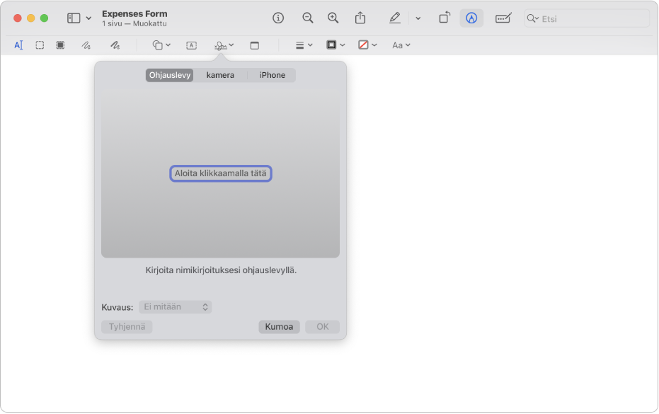Esikatselun allekirjoitustyökalu.