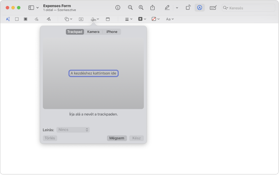 Az aláírás eszköz a Megtekintőben.