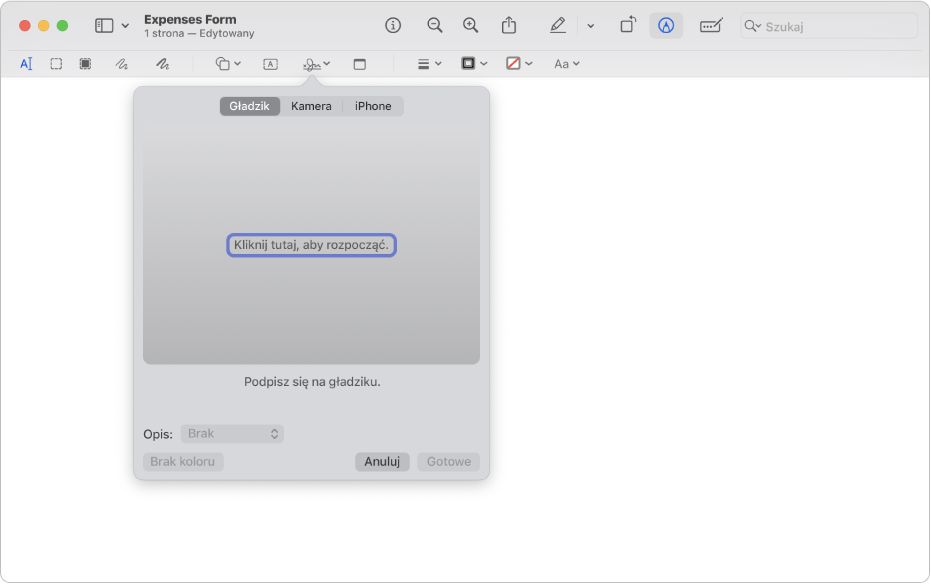 Narzędzie podpisu w Podglądzie.
