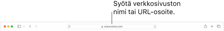Safarin älykäs hakukenttä, johon voit kirjoittaa verkkosivuston nimen tai verkko-osoitteen.