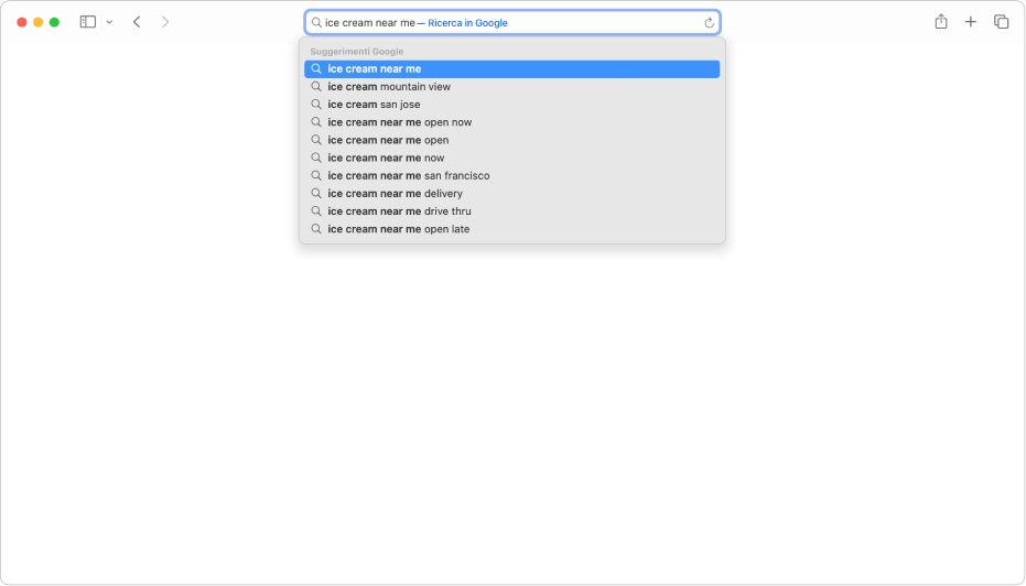Il campo di ricerca smart di Safari, in cui puoi inserire il nome o l’URL di un sito web.