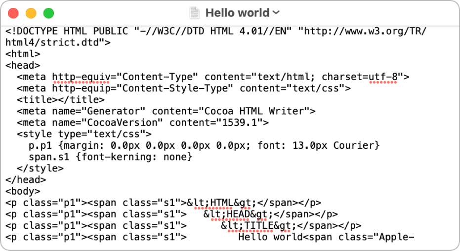 File HTML di mode pengeditan kode.