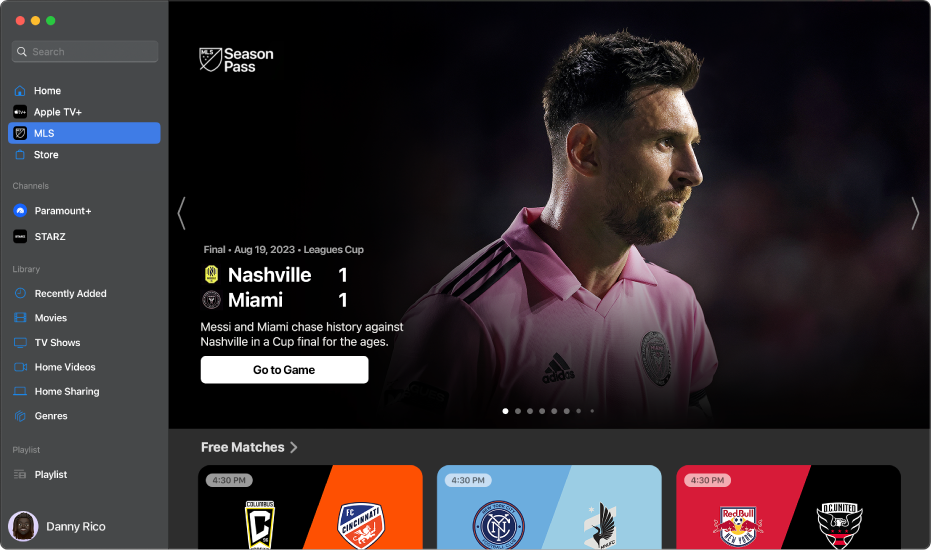 The Apple TV app with MLS open.