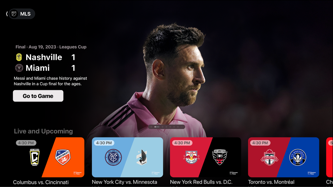 Screen showing MLS Season Pass