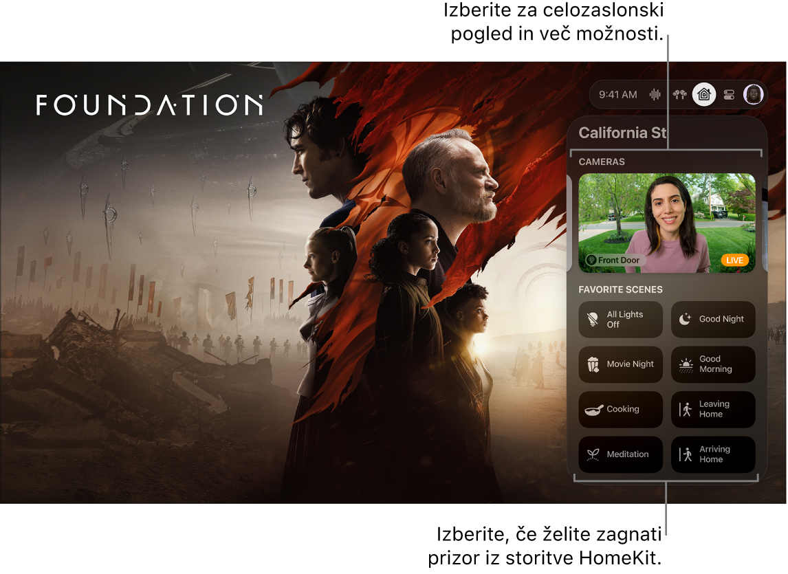 Zaslon Apple TV, ki prikazuje zavihek HomeKit.