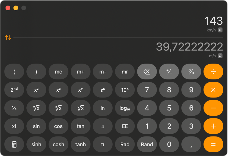 La calculette scientifique en mode de conversion.