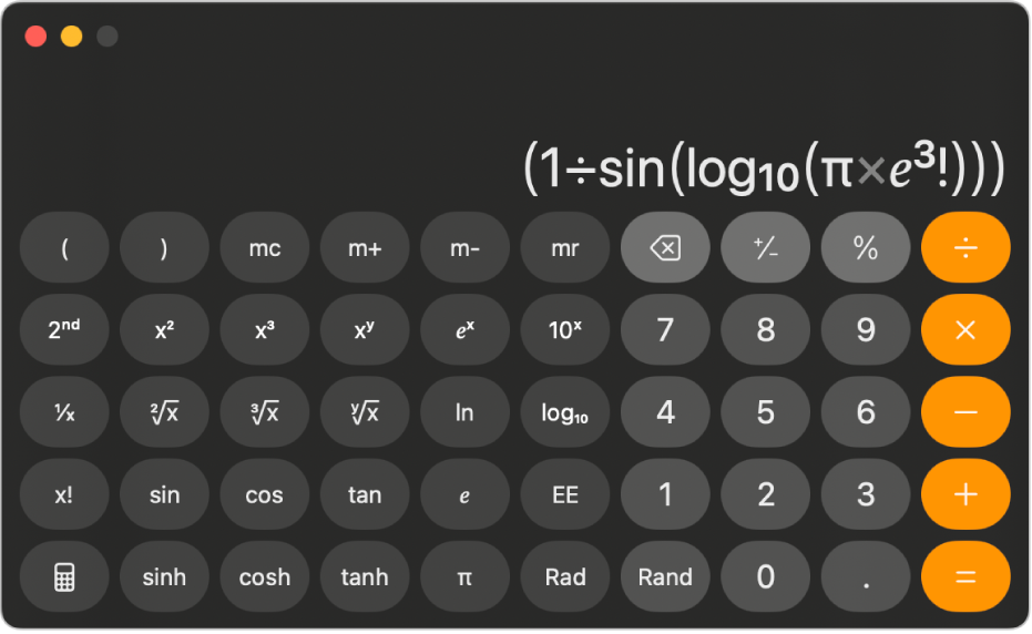 科学計算モードの計算機に入力された式が表示されています。