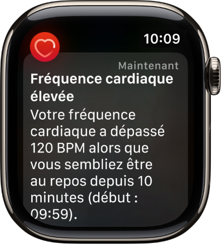 Un écran d’alerte de fréquence cardiaque indiquant qu’une fréquence cardiaque faible a été détectée.