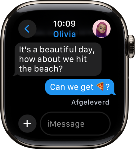 Apple Watch met een gesprek in de Berichten-app.