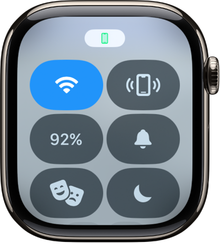 Central de Controle com o ícone de estado de Conexão na parte superior mostrando que o Apple Watch está conectado ao iPhone.