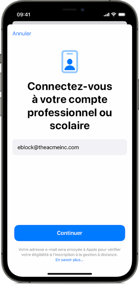 Un écran dʼiPhone affichant lʼinterface de lʼinscription dʼutilisateurs.