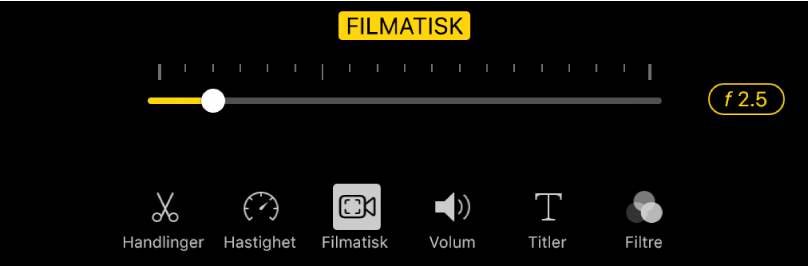 Dybdeskarphet-skyveknappen som er tilgjengelig når du trykker på Filmatisk-knappen.