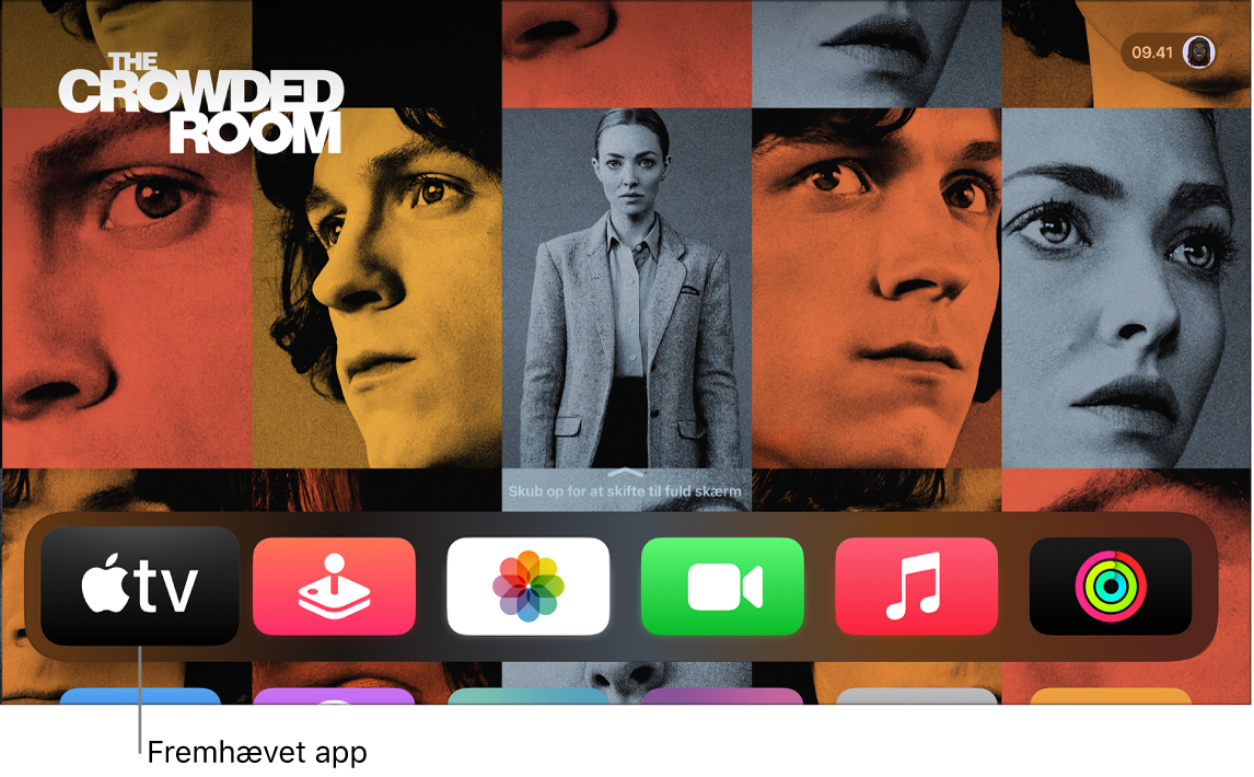 Hjemmeskærmen på Apple TV med Apple TV-appen fremhævet